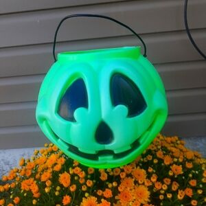 Vintage General foam green Halloween plastic pumpkin Jack Ola tern bucket pail